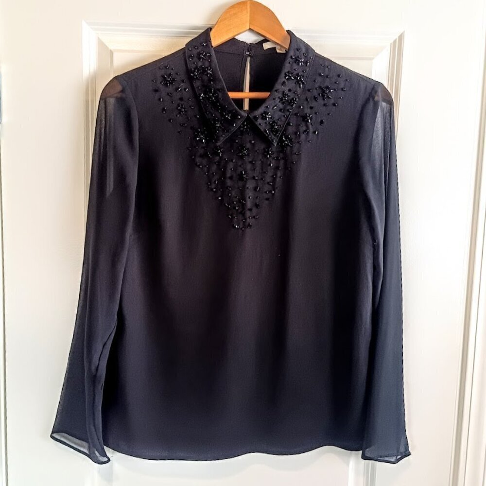 Le Lis Black Embellished Sheer Sleeve Blouse